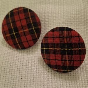 Plaid Red and Black Button Earrings Channeling Westwood